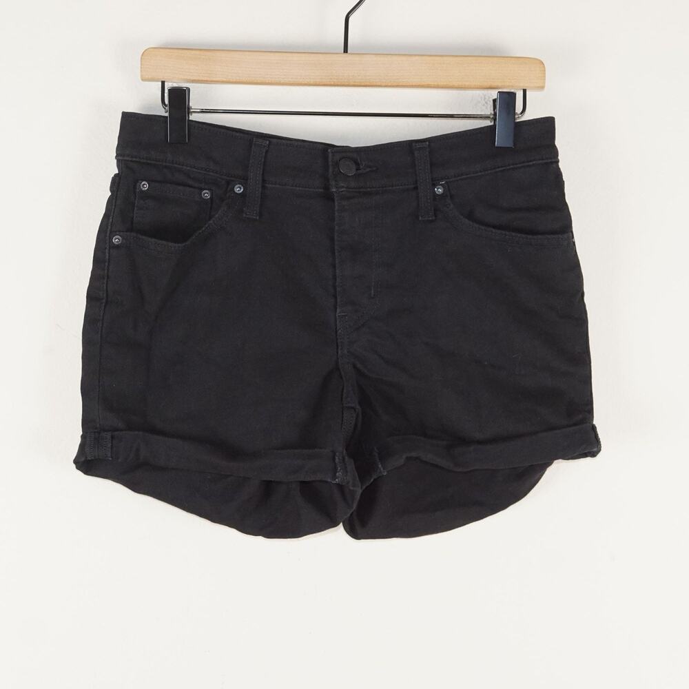 Levis Mid Length Black Stretch Denim Cuffed Shorts Womens Sz 29